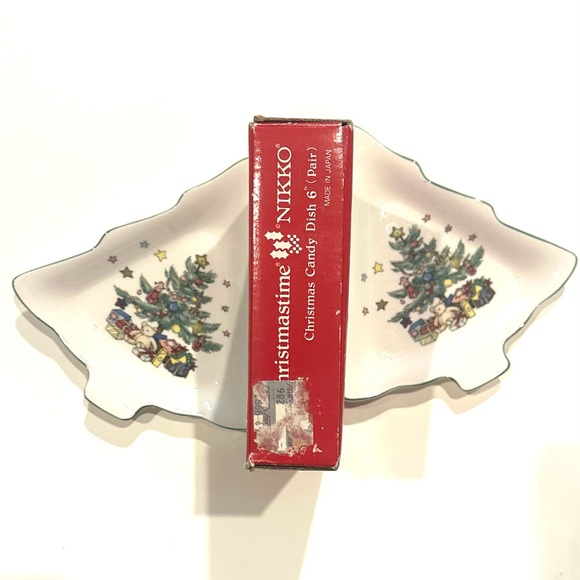 NOT FOR SALE/image only Candy Dish Set of 2 /VTG Christmas CandyDish 6.5" - Picture 6 of 7